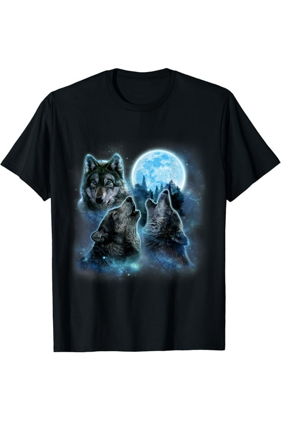 Three Wolves Howling Under Icy Full Moon, Gray Wolf Mens T-Shirt