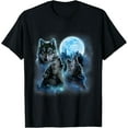thumbnail image 1 of Three Wolves Howling Under Icy Full Moon, Gray Wolf T-Shirt, 1 of 7