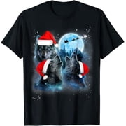 Three Wolves Howling Under Moon Christmas Santa Wolf Lover T-Shirt