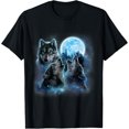 thumbnail image 1 of Three Wolves Howling at Icy Full Moon T-Shirt – Gray Wolf Nature Art Tee for Animal Lovers, 1 of 4