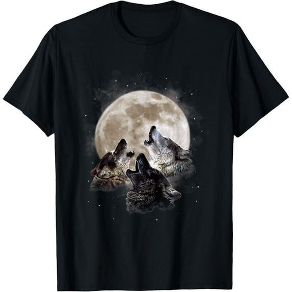 Three Wolves Howling at the Moon - Wolf Lover Mens T-Shirt