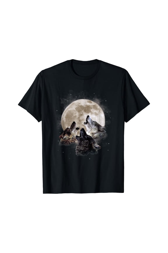 Three Wolves Howling at the Moon - Wolf Lover T-Shirt, Unisex T-Shirt