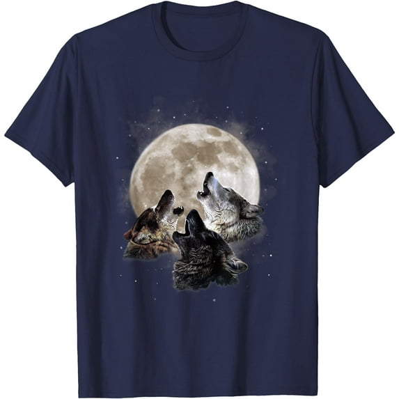 Three Wolves Howling at the Moon Wolf Lover Unisex T-Shirt for Men Women Kids Toddler,Navy Color,Size 3T
