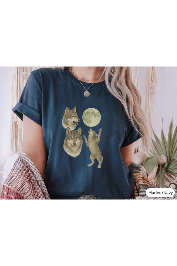 Three Wolves Retro Graphic T-Shirts Wolf Moon
