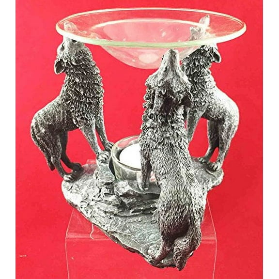 Three Wolves Werewolf Spirit Moon Rise Oil Burner Tart Warmer Aroma Scent Statue
