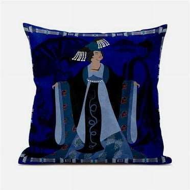 Three Women Indoor/Outdoor Pillow with Removable Cover in Blue Green Brown16x16