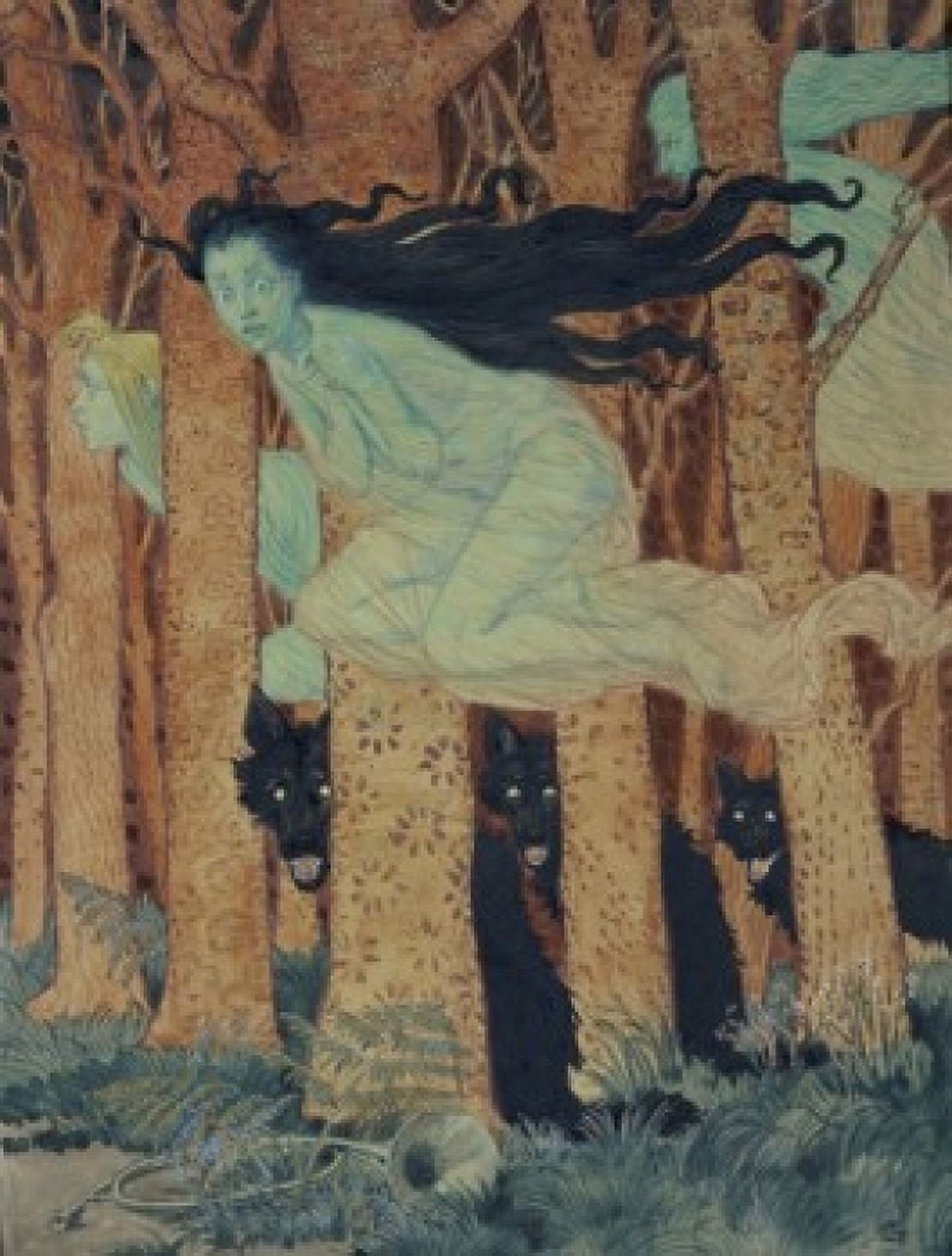 Three Women and Three Wolves (Trois Femmes et Trois Loups) Eugene Samuel Grasset (1841-1917French) Musee des Artes Decoratifs Paris Canvas Art - Eugene Samuel Grasset (24 x 36)