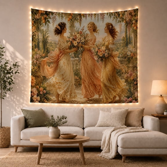 Three Women in Floral Garden Tapestry