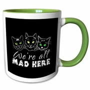 Three adorable cat face silhouettes. We are all mad here. On black 11oz Two-Tone Green Mug mug-271455-7