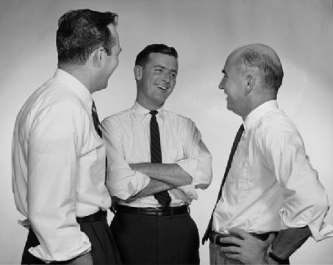 Three businessmen talking Canvas Art - (18 x 24)