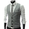 thumbnail image 1 of Three-button Korean Style Men's Slim-fit V-neck Suit Vest Men's British Business Fashion Suit Vest-Light gray-4XL, 1 of 4