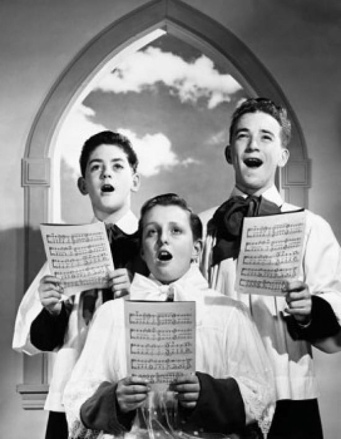 Three choir boys singing in a church Canvas Art - (24 x 36)