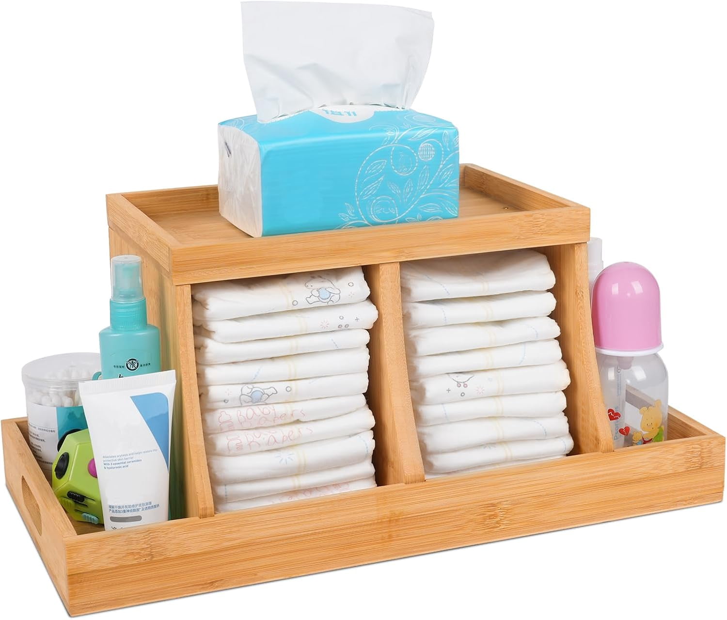 Three colors Bamboo Diaper Organizer, Wooden Diaper Caddy, Changing ...