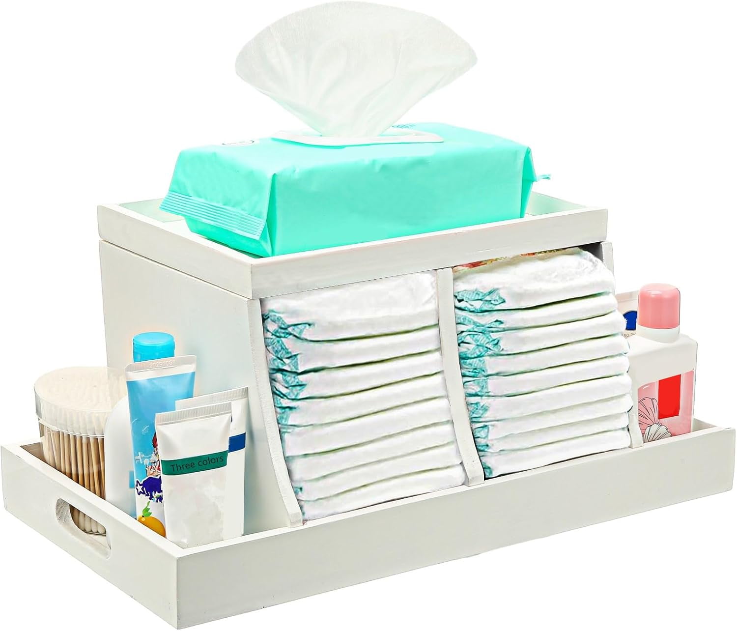 Three colors Diaper Organizer, Wooden Diaper Caddy Organizer, Changing ...