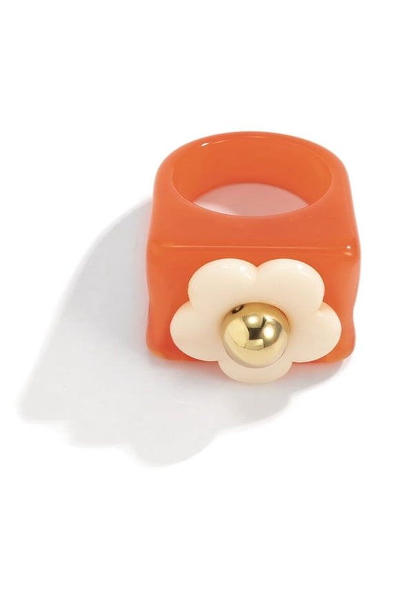 Womens Flower Ring Wide Resin Ring Floral Statement Fashion Ring Unique Non-Inlaid Design Ring Accessory for Everyday Wear and Gift for Her