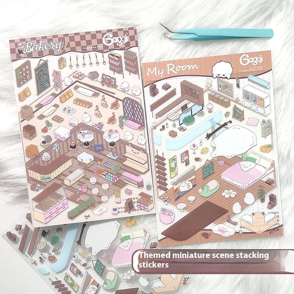 Three-dimensional Stacking Landscaping Cabin Stickers Notebook