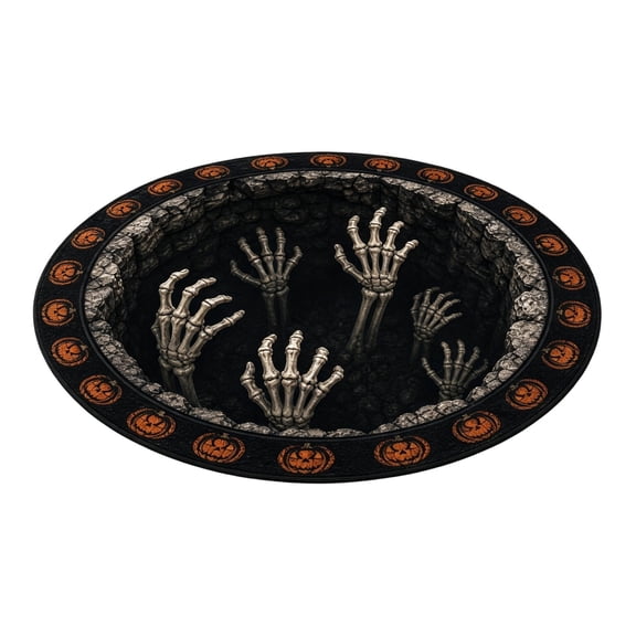 Three-dimensional Visual Trap Halloween Circular Carpet 60x60cm Skeleton Mummy Web Perception Floor Mat Holiday Bedroom Entrance Decoration Foot Mat