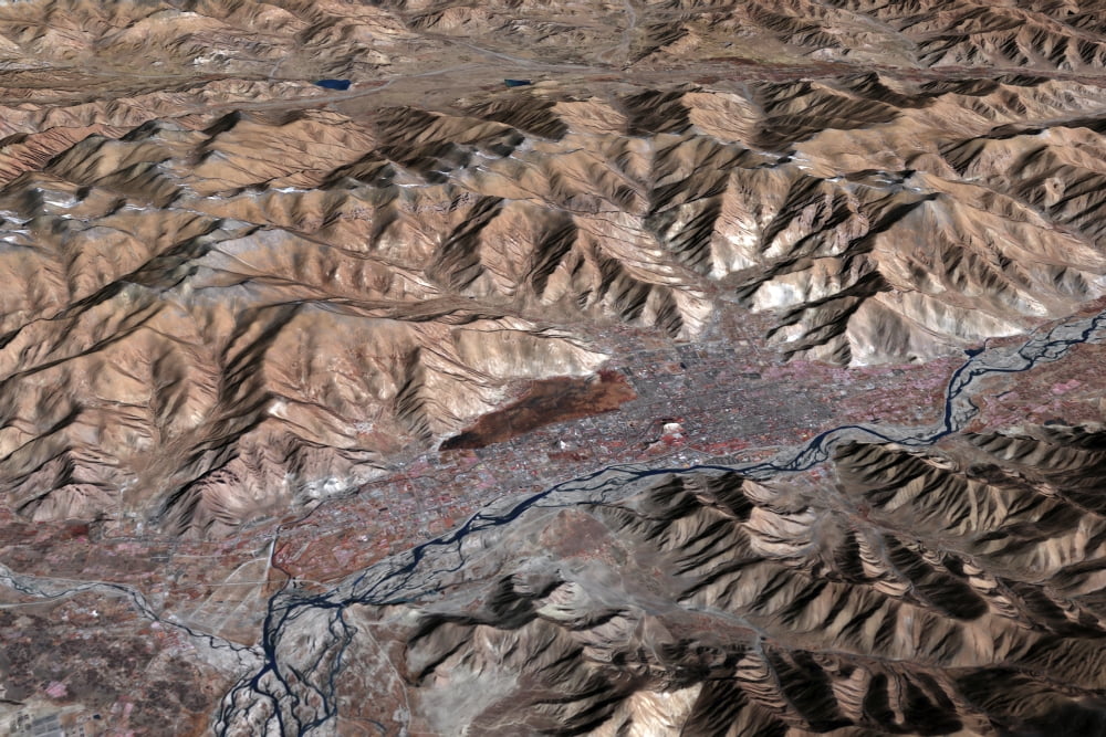 Three-dimensional view of the landscape of Lhasa Tibet Canvas Art - Stocktrek Images (34 x 23)
