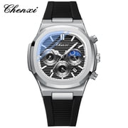 Three-eye six-pin mens calendar moon phase chronograph octagonal quartz watch