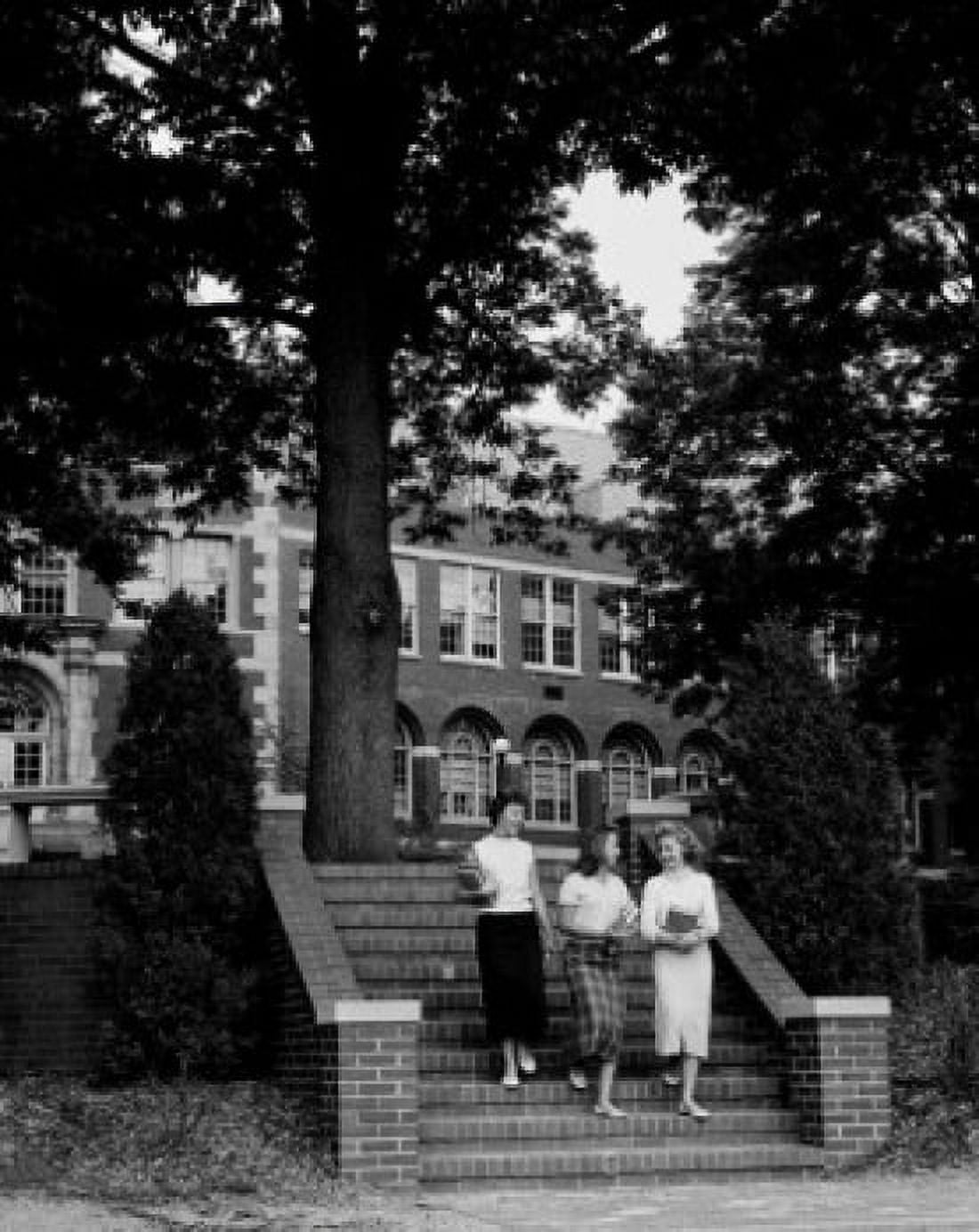 Three female students walking down steps and talking Canvas Art - (24 x 36)