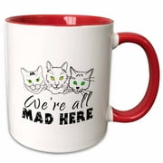 Three funny cat face silhouettes. We are all mad here. On white 15oz Two-Tone Red Mug mug-271454-10