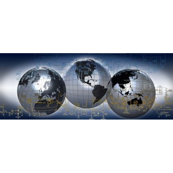 Three globes with electronic diagram Poster Print (15 x 6)