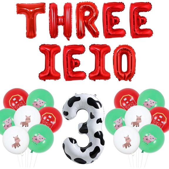 Three i e i o Farm Party Decorations Farm Animal 3rd Birthday Decorations Threeieio Balloon Banner with Barn Piggy Donkey Farm Animals Balloons for 3rd Kids Barnyard Farm Party Boy Girl
