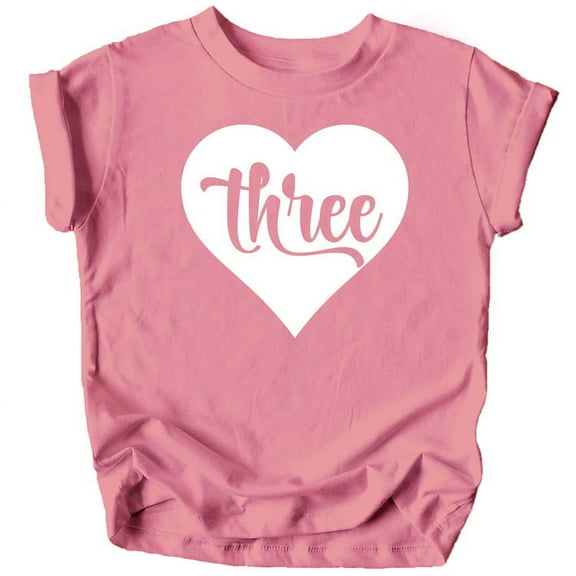 Three in Heart 3rd Birthday Girls Shirt for Toddler Girls Third Birthday Outfit Mauve Shirt