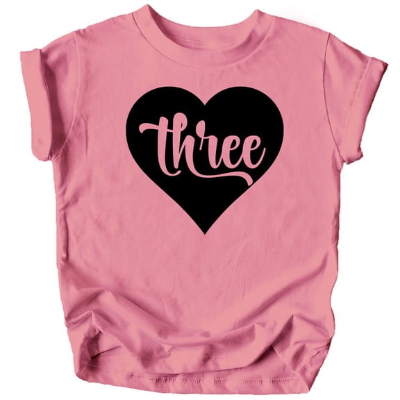 Three in Heart 3rd Birthday Girls Shirt for Toddler Girls Third Birthday Outfit Mauve Shirt