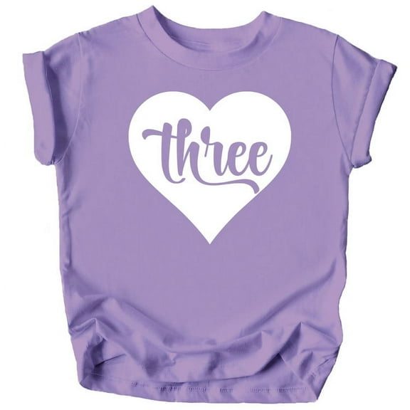 Three in Heart 3rd Birthday Girls Shirt for Toddler Girls Third Birthday Outfit Purple Shirt