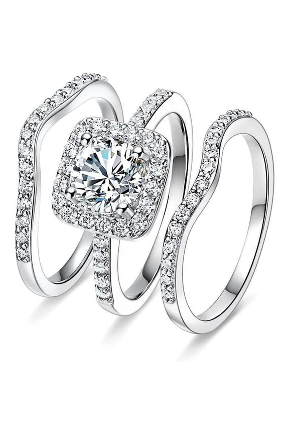 Three-in-One Halo Wedding Bridal Ring Set for Women,Cubic Zirconia Engagement Eternity Rings,rings for Women,ring Stack,ring Sterling,jewelry for Women