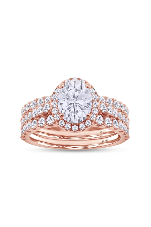 2.50CT Moissanite Diamond Three-in-One Oval Halo Eternity Wedding Ring Set 14K Rose Gold over Silver-8.5