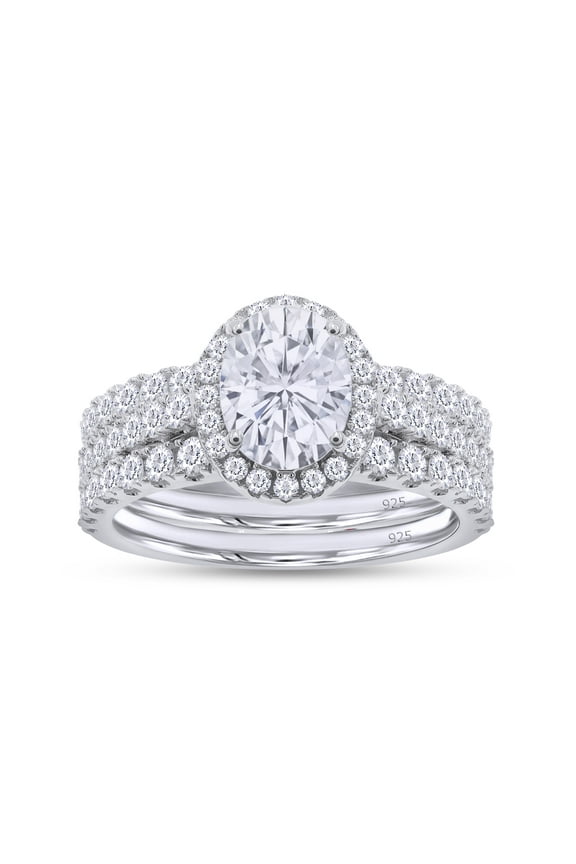 2.50CT Moissanite Diamond Three-in-One Oval Halo Eternity Wedding Ring Set 14K White Gold over Silver-9