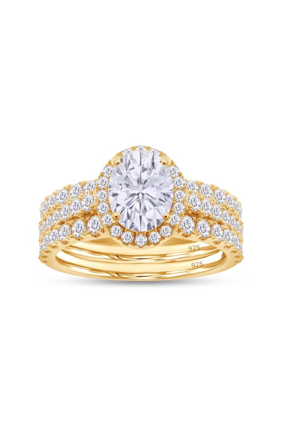 2.50CT Moissanite Diamond Three-in-One Oval Halo Eternity Wedding Ring Set 14K Yellow Gold over Silver-4