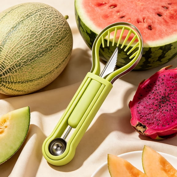 Three-in-One Watermelon Baller, Stainless Steel Fruit Scoop and Carving Set for Home Kitchen Use