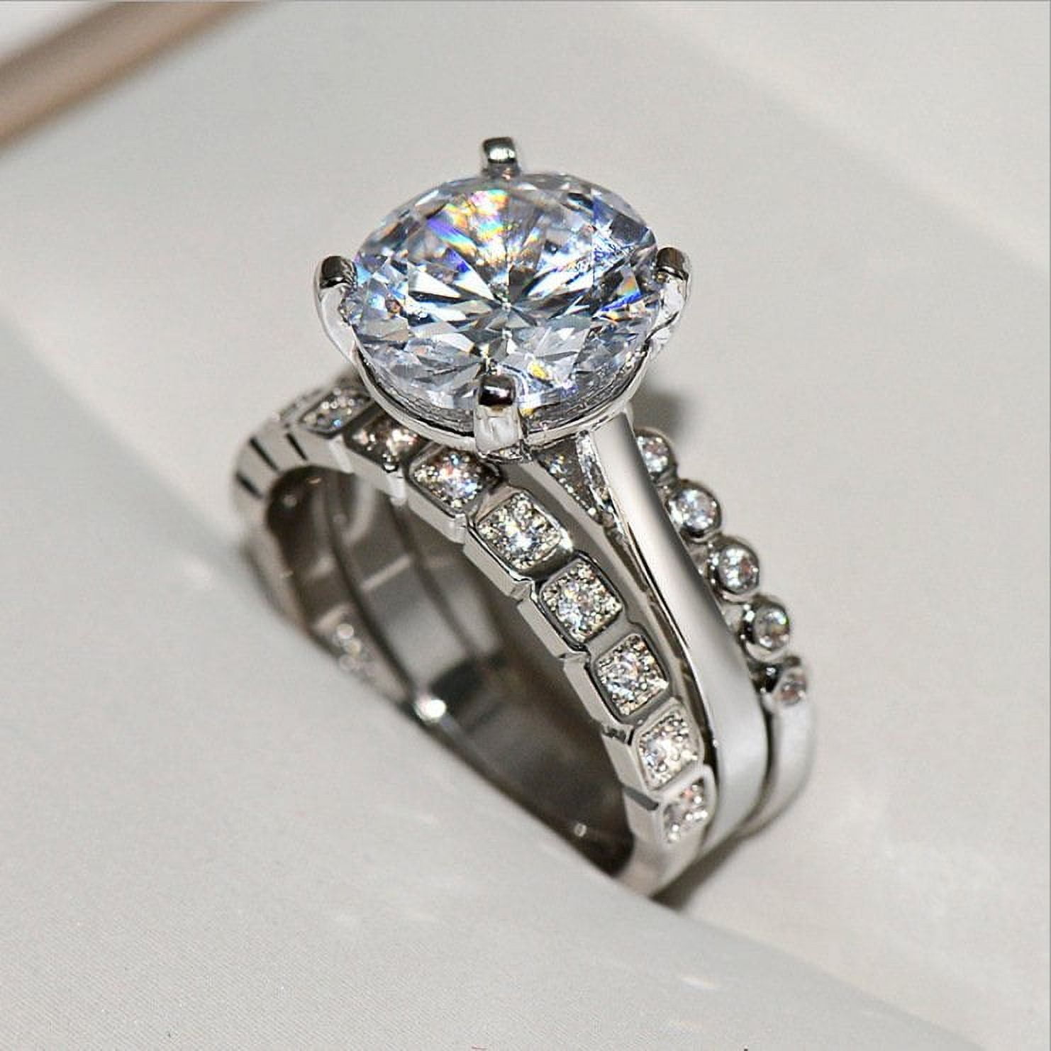 Three-in-One Wedding Band Set Engagement Ring Plated Cubic