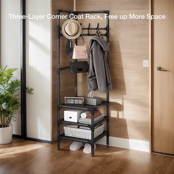 Three-in-one coat rack - corner rack - black - three layers