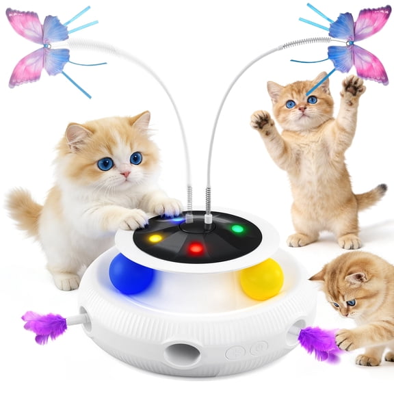 Three-in-one indoor interactive cat toy: Smart cat feather wand, USB rechargeable, White.
