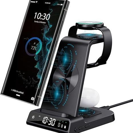 Three-in-one wireless charger suitable for Apple 1415pro Samsung mobile phone multi-function fast charging charging stand,Black