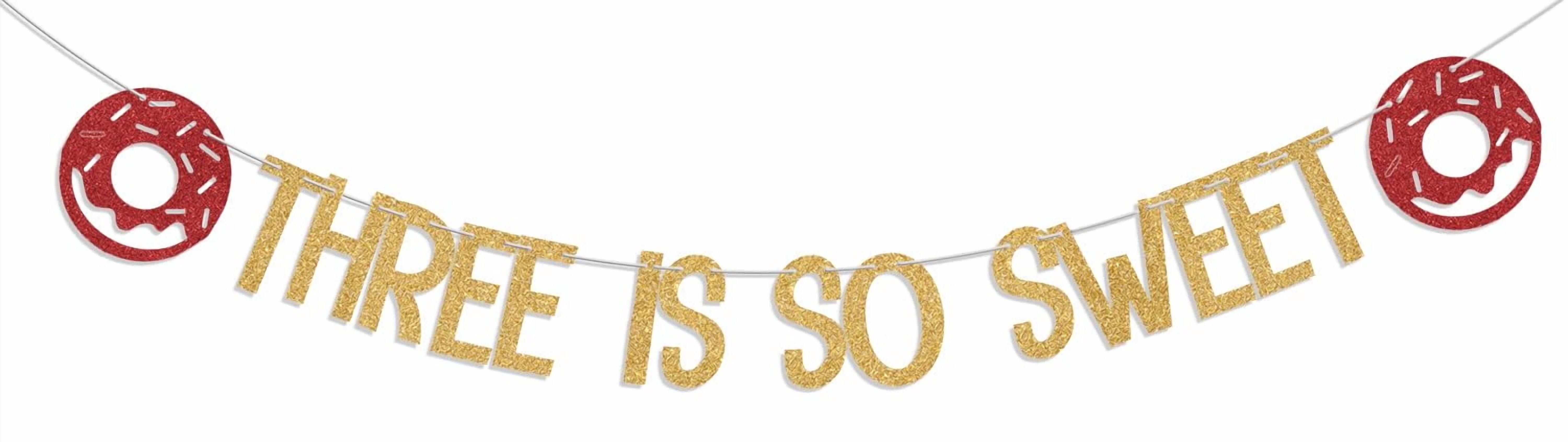 Three Is So Sweet Banner - Donut Thema 3. Geburtstag Dekoration - Gold & Rot - Für Mädchen Jungen Fotohintergrund Partyzubehör