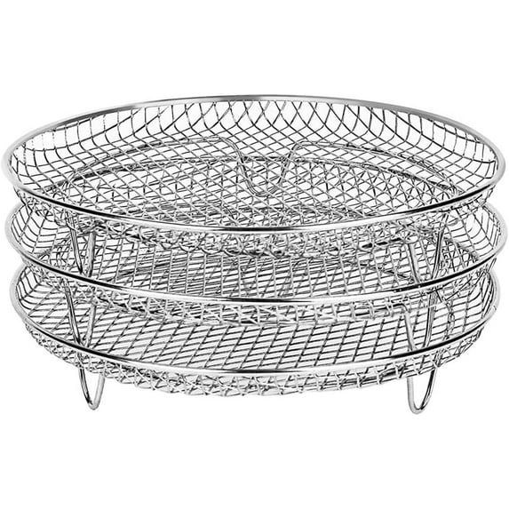 Three-layer Air Fryer Accessory, 8-Inch Stackable Dehydrator Racks, Stainless Steel Air Fryer Replacement Trays for All 4.2QT - 5.8QT Models, Oven, Pressure Cooker,Dishwasher Safe