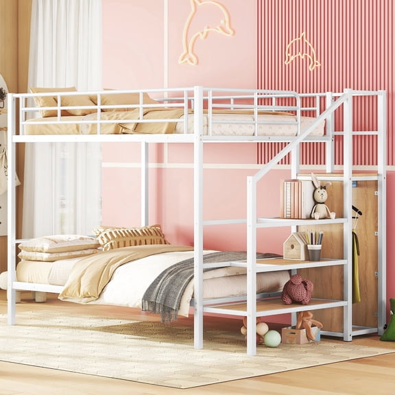 Three - layer Ladder Shelves, White Metal Bunk Bed - Convenient Storage for Home Items