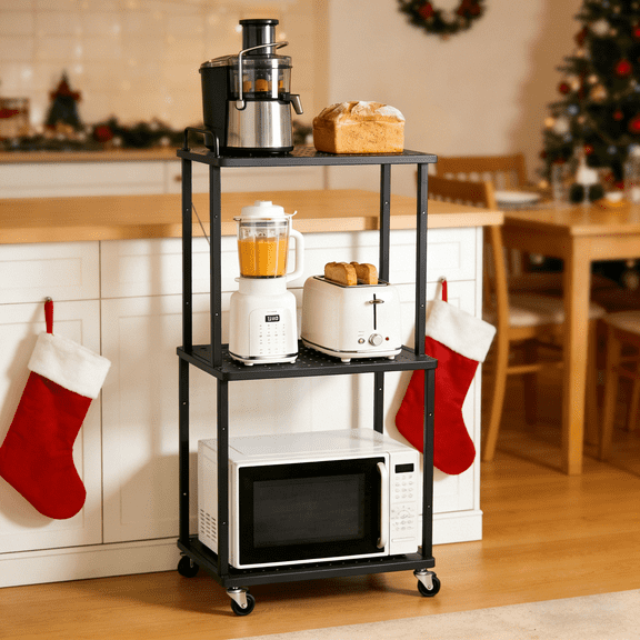 YEEZEE 3-Layer Perforated Board Rolling CartMovable Kitchen Storage Carts Utility Cart for Office,Home