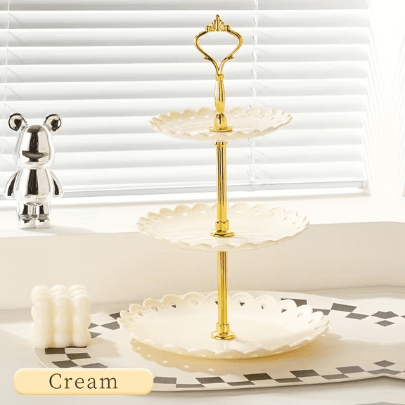 Three layer circular tray, suitable for cake, fruit, and candy buffet