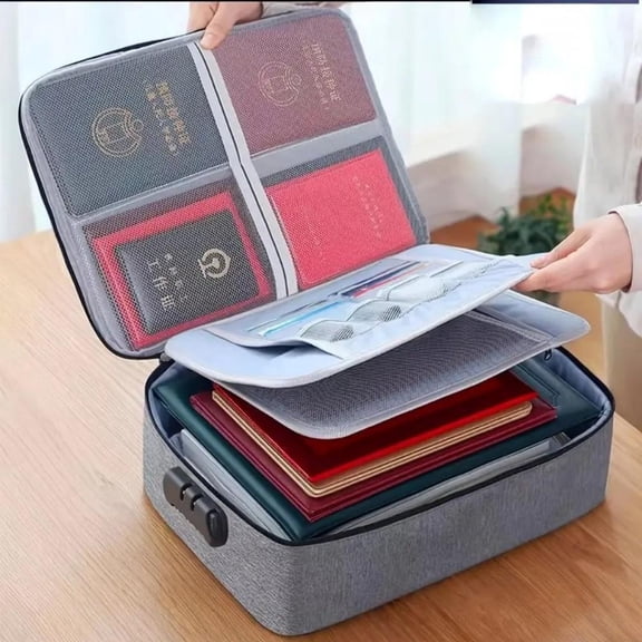 Three-layer fireproof and waterproof zipper file storage box with lock