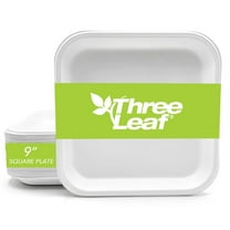 Three Leaf 9" Bagasse Square Disposable Plates 25 Ct Heavy-Duty Super Strong Natural Eco-Friendly Biodegradable Compostable Sugarcane Plates for Parties Catering BBQ and Events