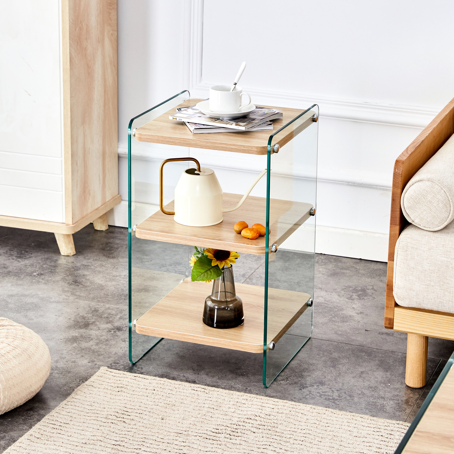 Three-level Bedside Table with Storage Function - Suitable for Living ...