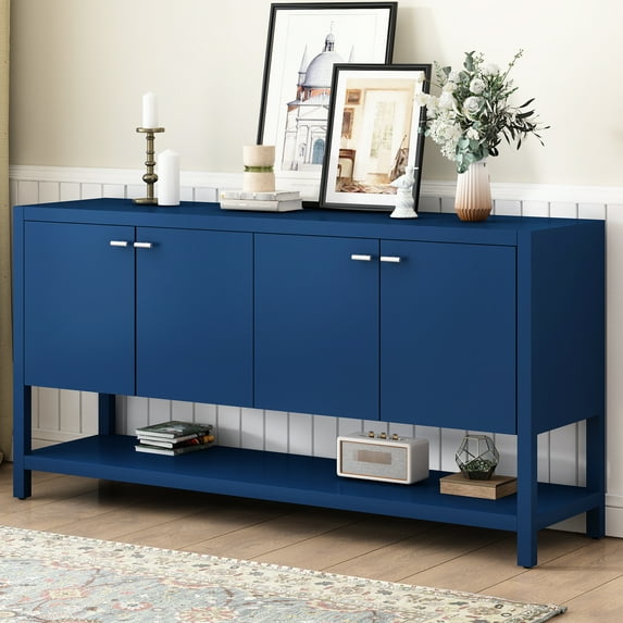 Three-level Shelving Console Table In Navy Blue For Versatile Storage U-style With Compartments A Neat Entryway