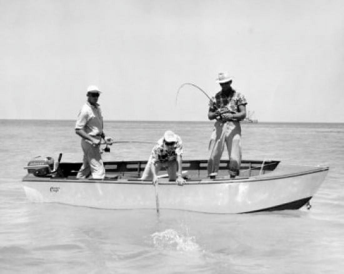Three men fishing in sea Canvas Art - (18 x 24)