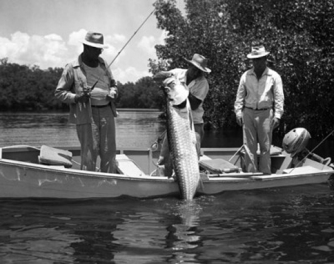Three men tarpon fishing Florida USA Canvas Art - (24 x 36)